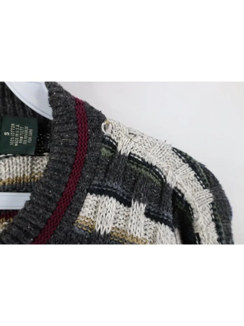 Vintage 90s Streetwear Mens Small Striped Cotton Weave Knit Crewneck Sweater USA